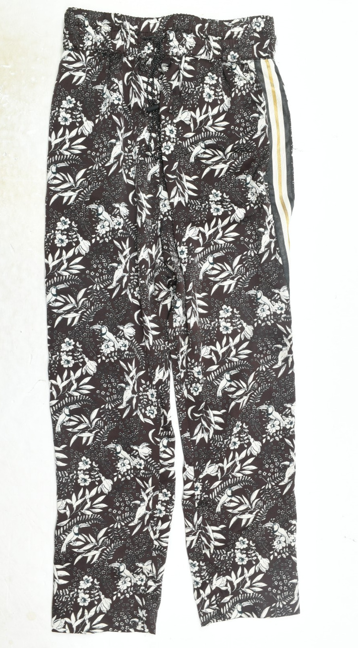 Scotch & Soda POOLSIDE Pull-On Pants Womens XS Brown Cream Floral Bird Botanical